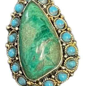 925 Vintage Green Stone Turquoise Pin/Brooch Or Pendant - Israel 8.93g